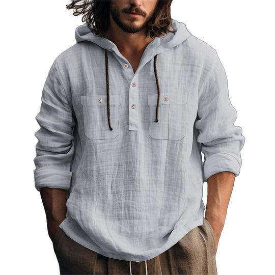 Herren lässiger Kapuzenpullover mit Knopfleiste und praktischen Taschen EB