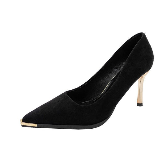 Damen elegante Absatzschuhe mit goldenen Details und spitzem Design EB