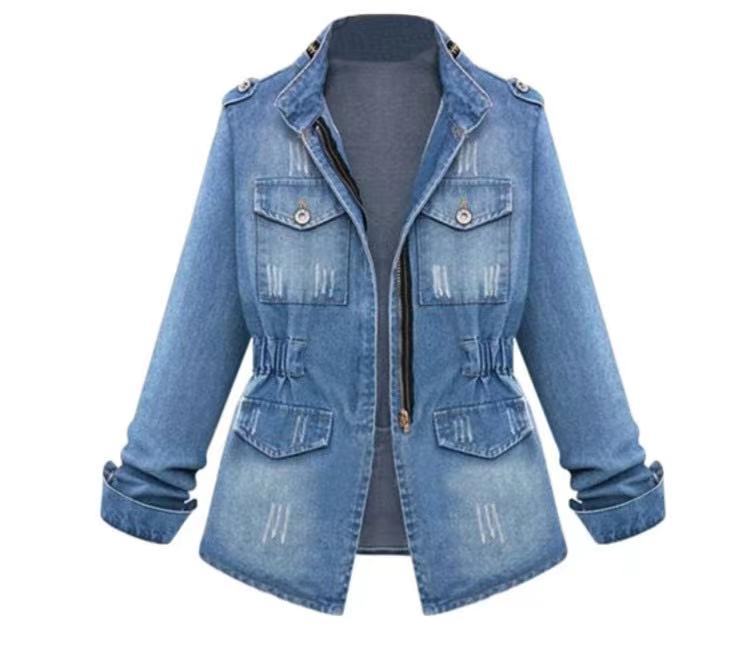 Damen Denim-Jacke mit praktischen aufgesetzten Taschen und Kordelzug EB
