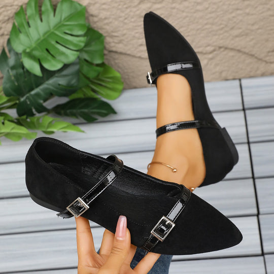 Damen  spitze Slipper im Leopardenmuster mit doppelten Lackriemen und verstellbaren Metallschnallen EB
