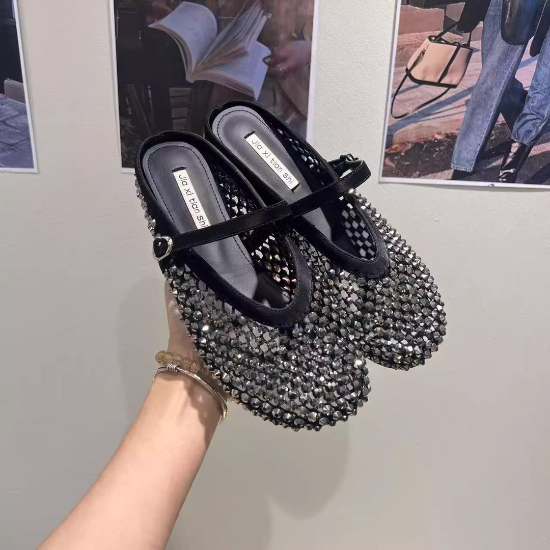 Damen Glitzernde Ballerinas mit verstellbarem Riemchen und komfortablem Fußbett EB