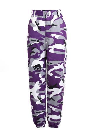Damen Cargohose im modernen Camouflage-Design mit praktischen Taschen und elastischem Bund EB