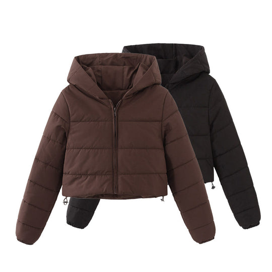 Damen gesteppte kurz geschnittene Jacke mit Kapuze EB