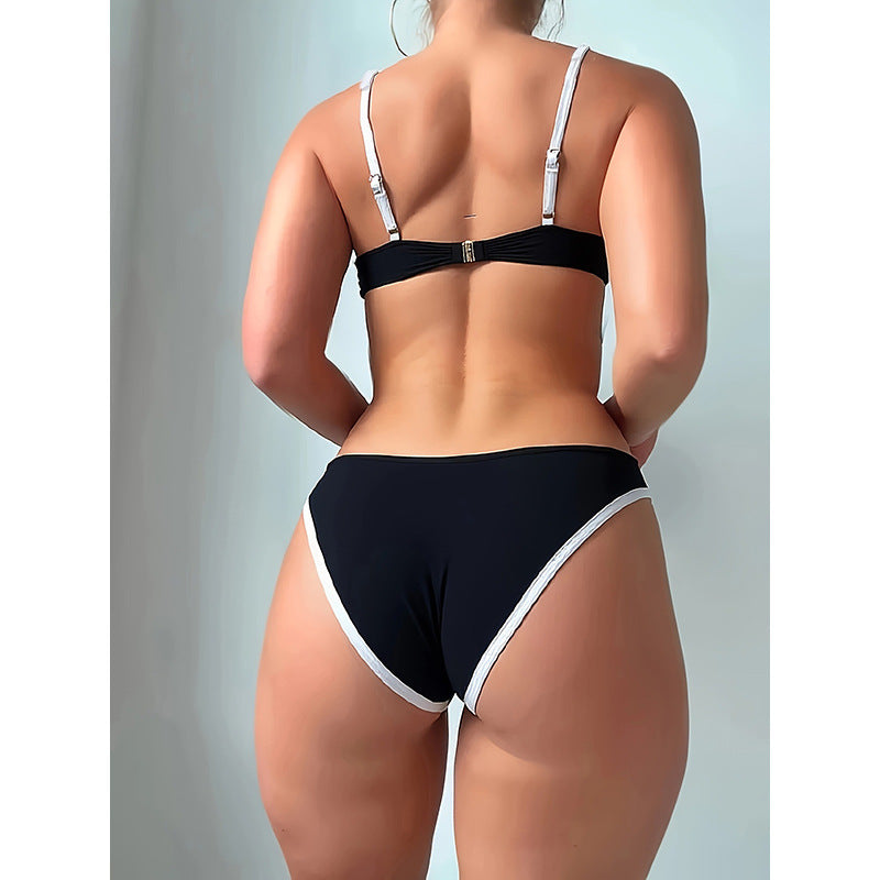 Damen Hochgeschnittener Bikini mit stilvollem Reißverschluss und breiten Trägern EB