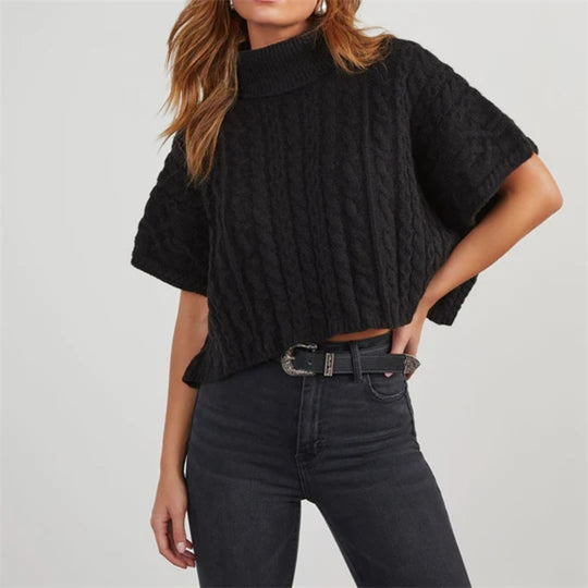 Damen Moderner Strickpullover mit hohem Kragen EB