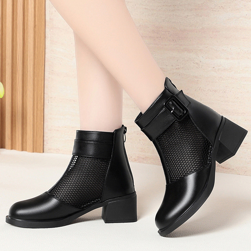 Damen Modische Ankle Boots mit luftiger Netzstruktur und eleganter Schnalle EB