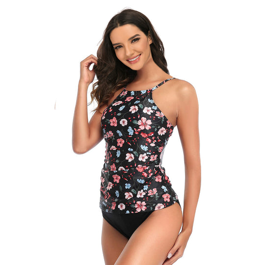 Damen Sportlicher Tankini mit Rüschendetails und animalischem Muster EB