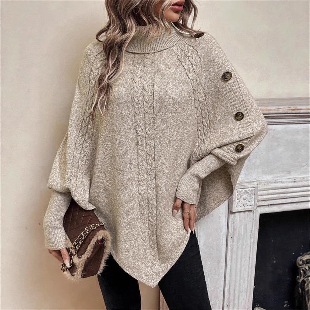 Damen Oversized Strickpullover mit Rollkragen und Knopfdetails EB