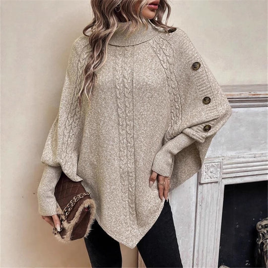 Damen Oversized Strickpullover mit Rollkragen und Knopfdetails EB