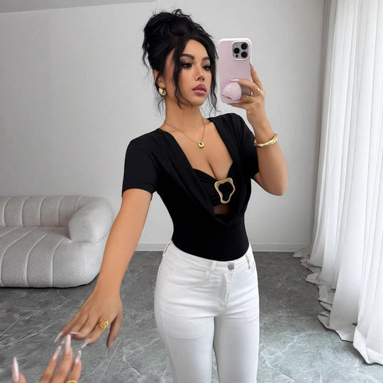 Damen nan drapiertes Cropped-Top mit herzförmiger Zierschließe und Cut-Out EB