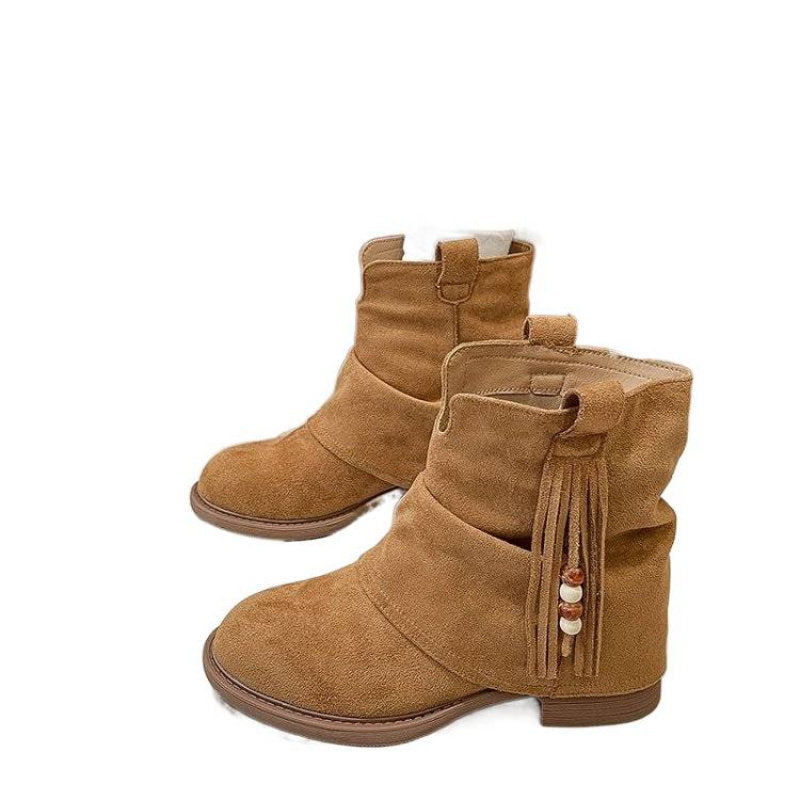 Damen Elegante Ankle Boots aus hochwertigem Wildleder mit dekorativem Tassel-Detail EB