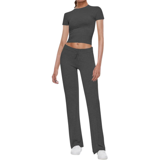 Damen Sportliches Set aus cropped Oberteil und weit geschnittenen Pants EB