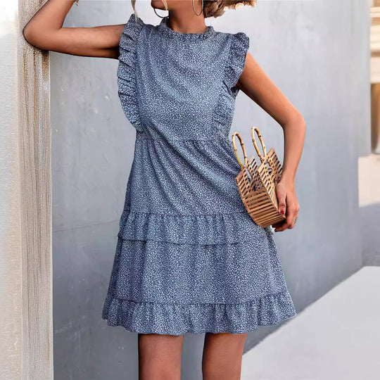 Damen luftiges Sommerkleid mit voluminösen Rüschensäumen und femininer Silhouette EB