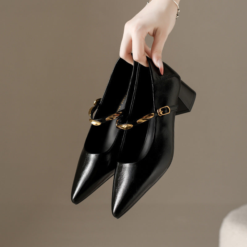 Damen Elegante Blockabsatz-Pumps mit glänzender Kette EB