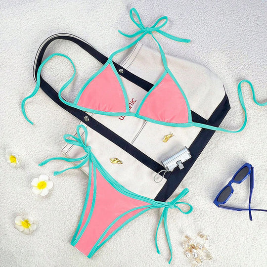 Damen Triangel-Bikini mit verspieltem Kordeldetail EB