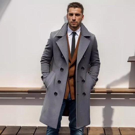 Herren eleganter Langmantel mit gefüttertem Innenfutter und stylischem Kragen EB