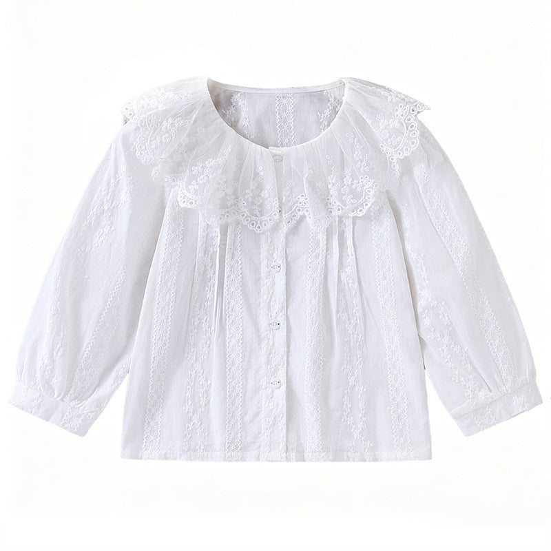 Mädchen Bluse mit romantischem Spitzenkragen und filigranem Design EB