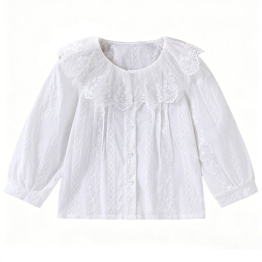 Mädchen Bluse mit romantischem Spitzenkragen und filigranem Design EB