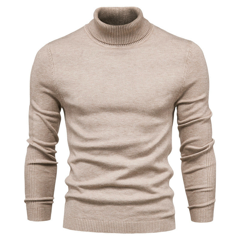 Herren Strickpullover mit hohem Kragen und feinem Rippmuster EB