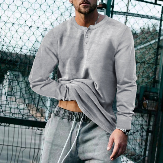Herren Langarm-Henley-Shirt mit klassischem Knopfleisten-Design und weichem Baumwollmix EB