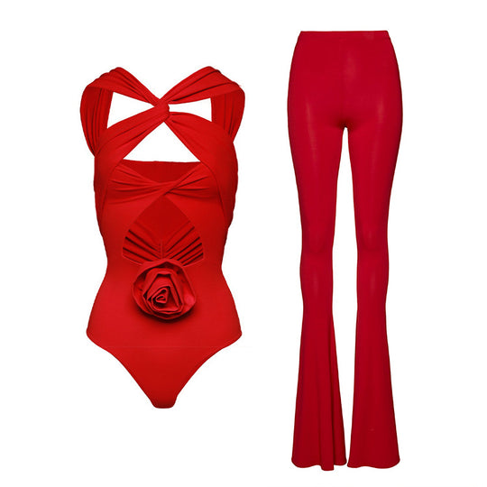Damen Eleganter Rüschentop mit Blumenmotiven EB