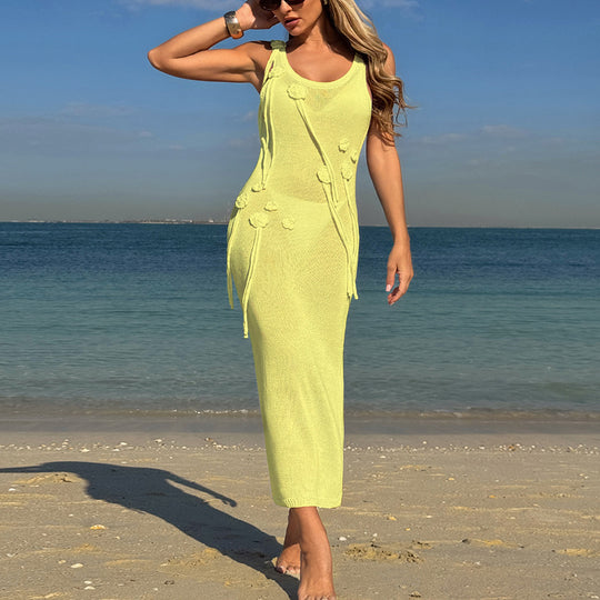 Damen trendiges Strickkleid mit floralem Dekor und raffiniertem Schnitt EB
