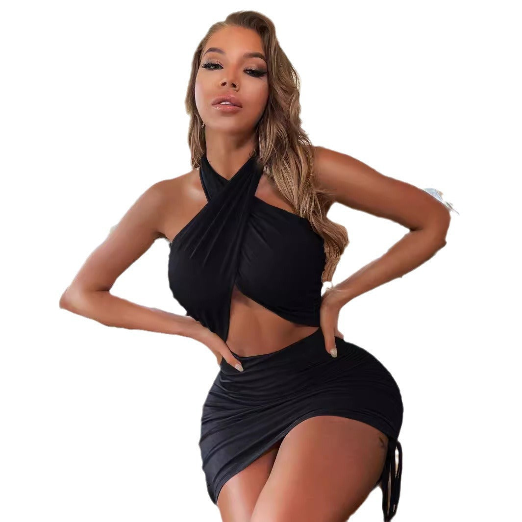 Damen Mini-Kleid mit asymmetrischem Wickeldesign und seitlichen Rüschendetails EB
