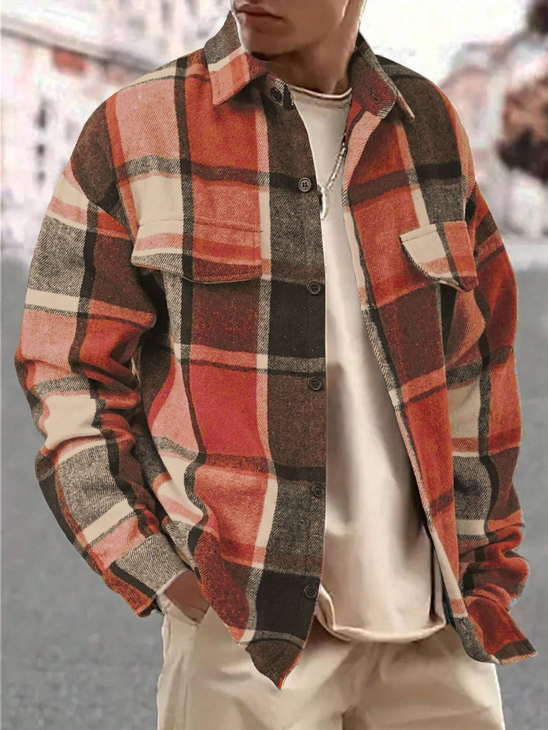 Herren nan weite Karo-Hemdenjacke aus weichem Flanell mit aufgesetzten Brusttaschen EB