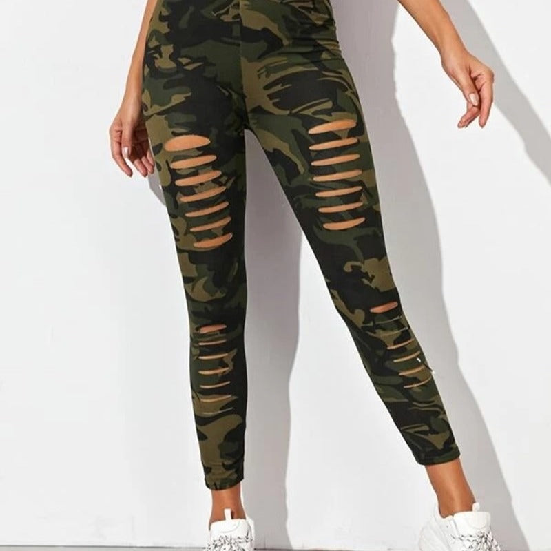 Damen Sportliche Leggings mit modischen Riss-Details EB