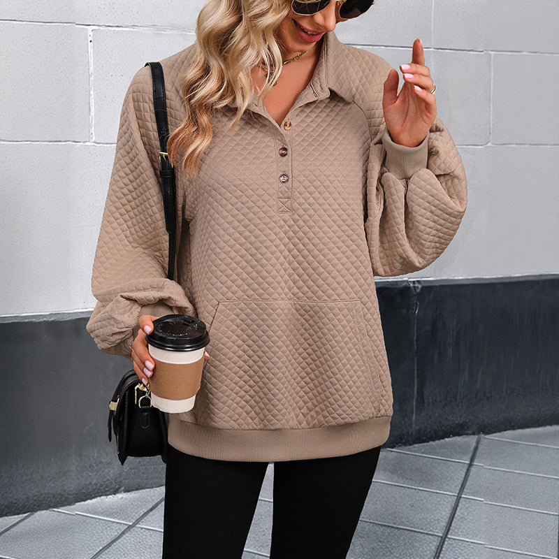 Damen Oversized Pullover mit strukturiertem Waffelmuster und Knopfleiste EB