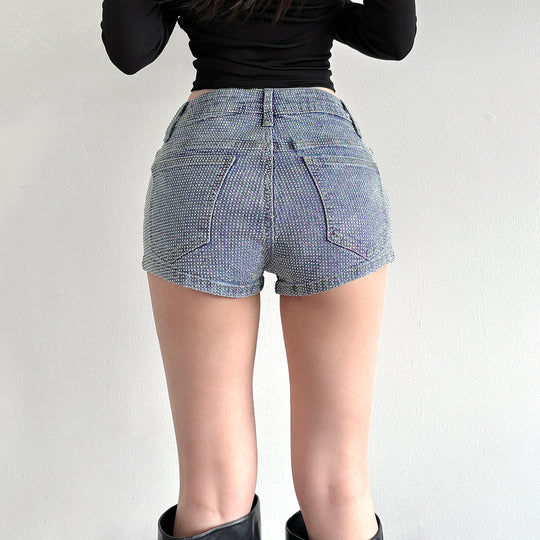 Damen Glitzernde Denim-Shorts mit funkelnden Akzenten EB