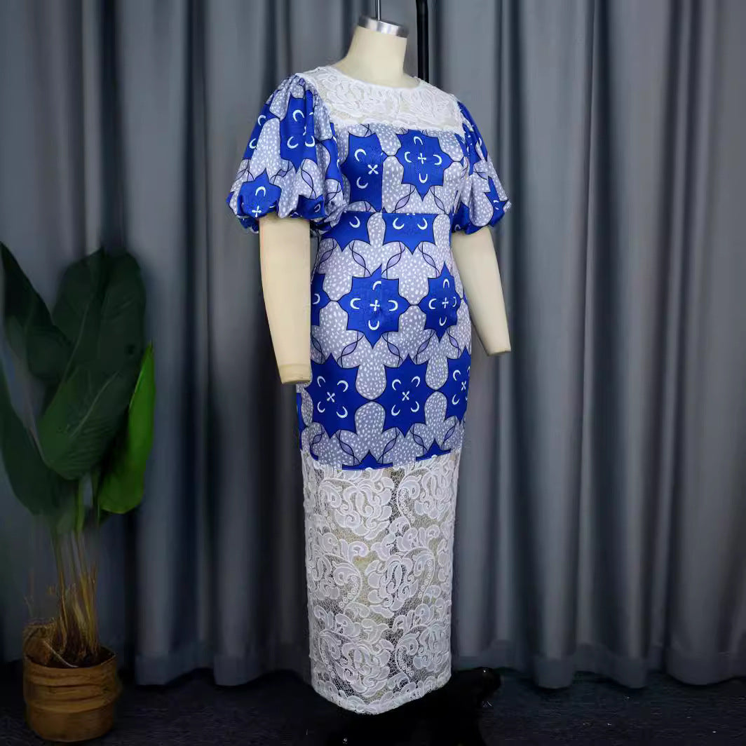 Damen Elegantes Midi-Langarmkleid mit floralem Muster und Puffärmeln EB