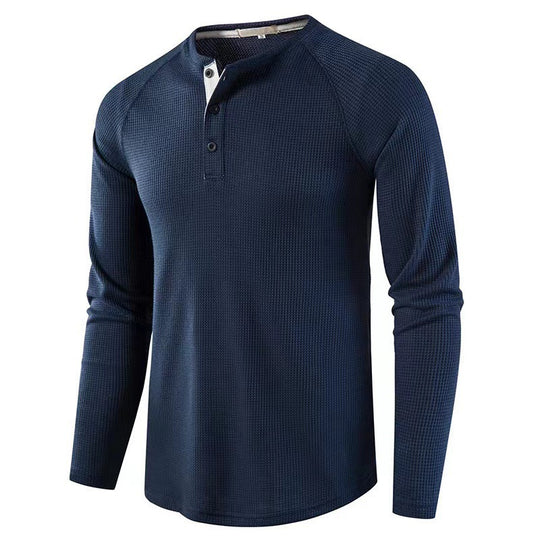 Herren nan strukturiertes Henley-Langarmshirt mit Waffelstruktur, Halbknopfleiste und Raglanärmeln EB