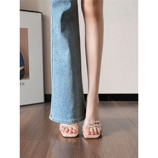 Damen elegante Mules mit verzierten Riemchen EB