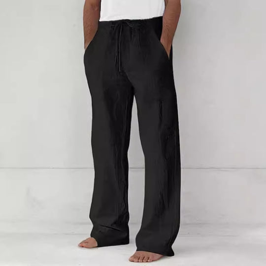 Herren nan leichte Relax-Chino aus Leinenmix mit weitem Bein, Kordelbund und seitlichen Eingrifftaschen EB
