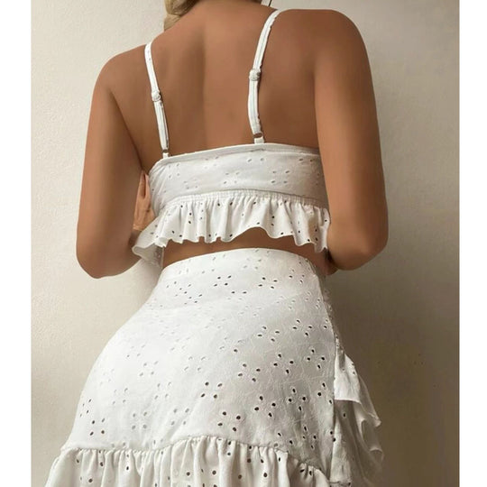 Damen Crop-Top und Rüschenshort Set EB