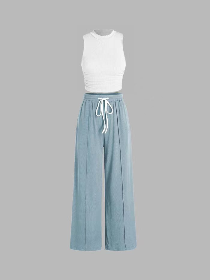 Damen lässiges Oberteil und weit geschnittene Hose Set EB