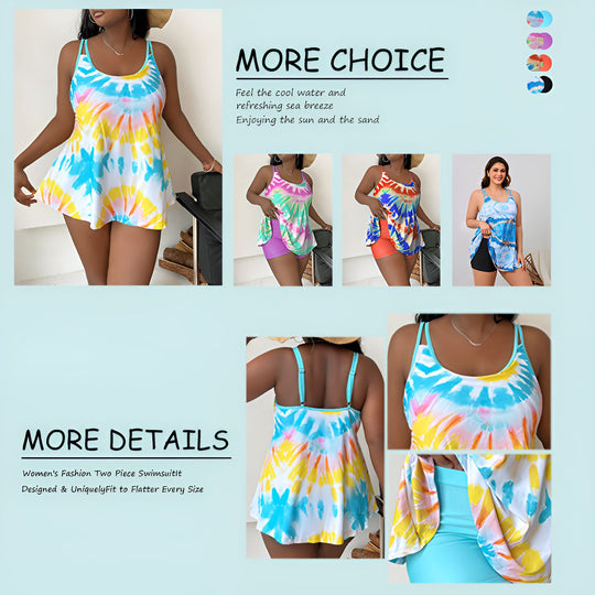 Damen Tankini mit lockerem Schnitt und buntem Batikdesign EB