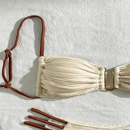 Damen Bandeau-Bikini mit raffiniertem Rüschendesign und verstellbaren Trägern EB
