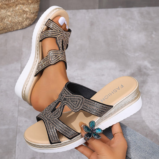 Damen Glitternde Plateau-Sandalen mit funkelndem Strassbesatz EB