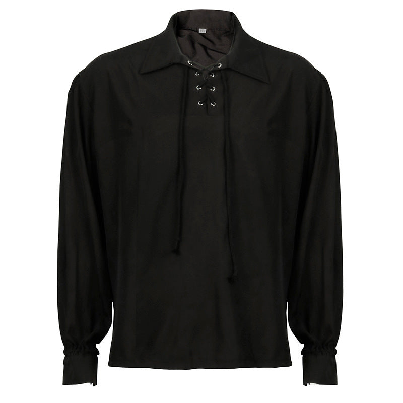 Herren nan lässiges Kurzarmshirt mit geschnürter V-Kehle, kurzem Stehkragen und weichem Baumwollmix Eb
