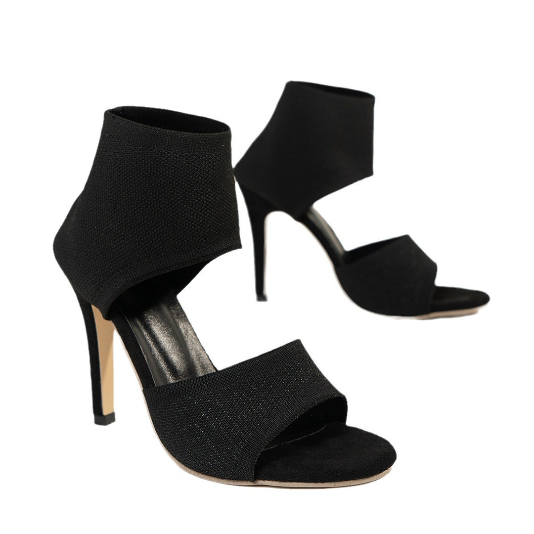 Damen High-Heel Sandalen mit elastischem Knöchelbereich und geschwungenem Design EB