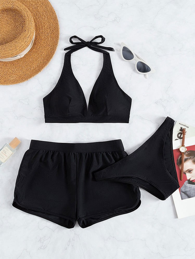 Damen Sport-Bikini-Set mit hoch geschnittenem Oberteil und komfortablen Shorts EB