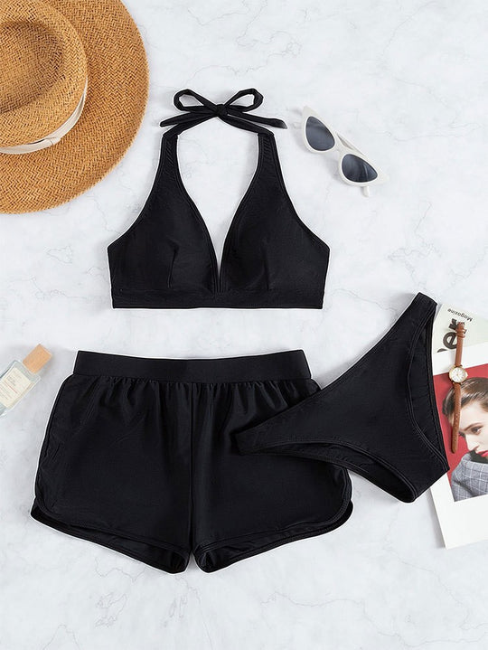 Damen Sport-Bikini-Set mit hoch geschnittenem Oberteil und komfortablen Shorts EB