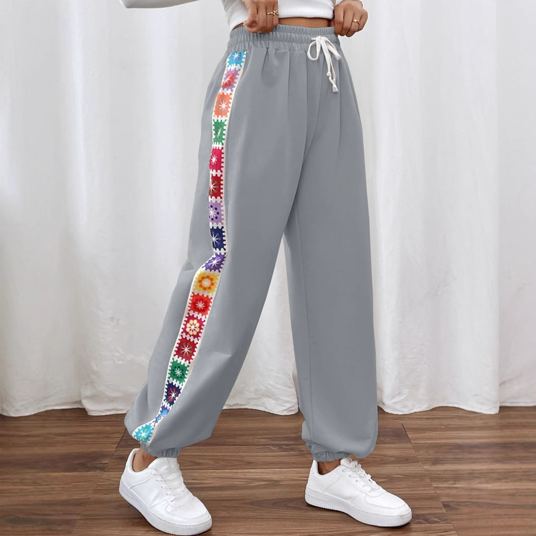 Damen Freizeit-Hose mit buntem Blumenmuster und elastischem Bund EB