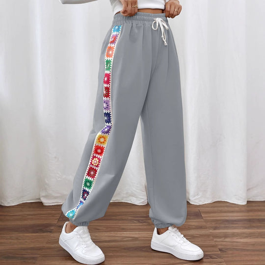 Damen Freizeit-Hose mit buntem Blumenmuster und elastischem Bund EB