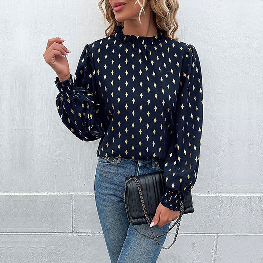 Damen Bluse mit hochwertigem Druck und großzügigen Puffärmeln EB