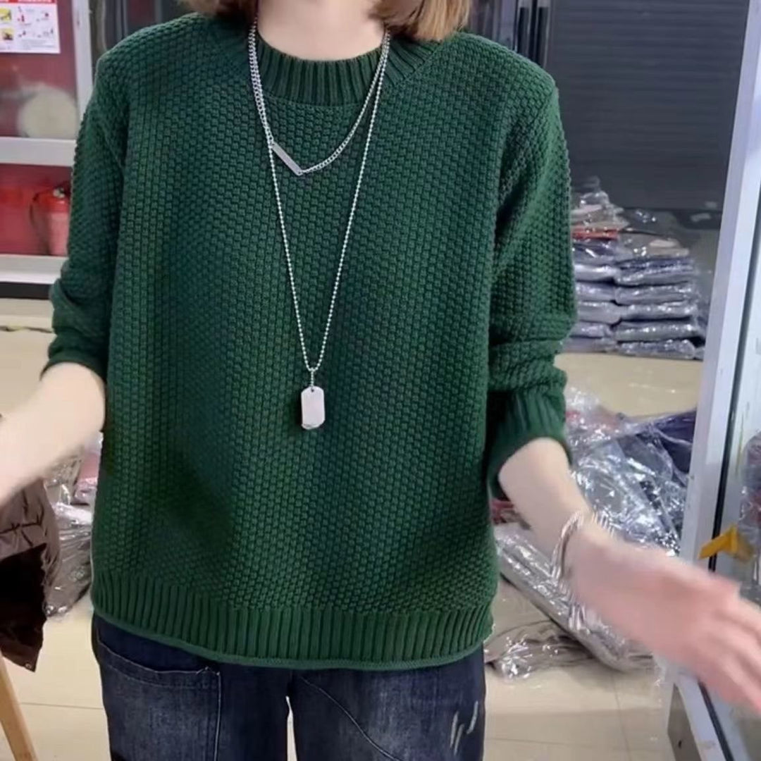 Damen lässiger Strickpullover mit strukturierter Oberfläche und weitem Schnitt EB