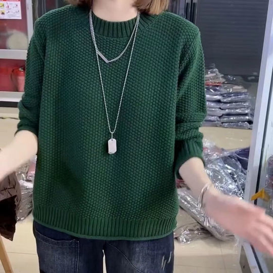 Damen lässiger Strickpullover mit strukturierter Oberfläche und weitem Schnitt EB