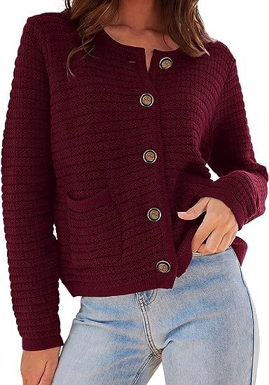 Damen Strickjacke mit dekorativen Knöpfen und praktischen Taschen EB